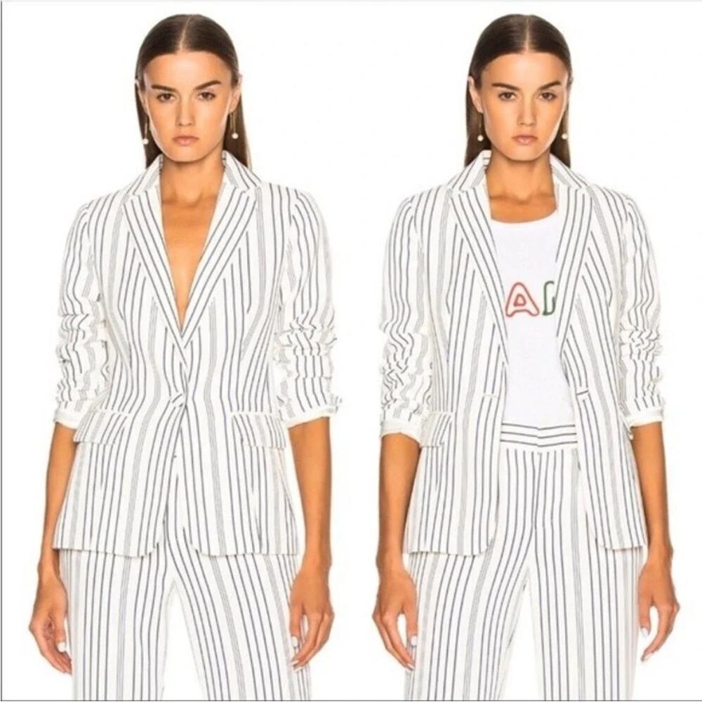 FRAME | True Blazer Off White/Navy Blue Striped Blazer Women’s Size 10
